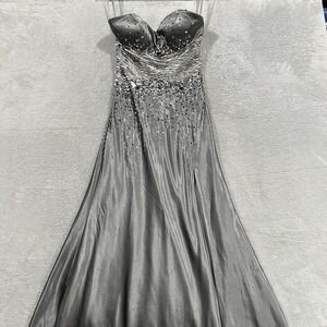 Me Prom Moonlight Strapless Maxi Dress Women 6 Gray Glitter Formal Y2K Vintage